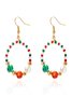 Handmade Christmas Party Millet Bead Earrings Bowknot Fashion Wreath Earrings