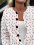 Women Christmas Printing Long Sleeve Crew Neck Vintage Spring/Fall Cardigan Outerwear