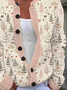 Women Christmas Printing Long Sleeve Crew Neck Vintage Spring/Fall Cardigan Outerwear