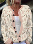 Women Christmas Printing Long Sleeve Crew Neck Vintage Spring/Fall Cardigan Outerwear
