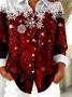 Women Christmas Long Sleeve Shirt Spring/Fall Buckle Shirt Collar Regular Sleeve Daily Casual Top