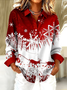 Women Christmas Long Sleeve Shirt Spring/Fall Buckle Shirt Collar Regular Sleeve Daily Casual Top