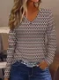 Women Abstract Long Sleeve Tee T-shirt V Neck Printing Casual Spring/Fall Graphic Tee Top