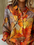 Women Maple Leaf Long Sleeve Shirt Spring/Fall Buckle Shirt Collar Regular Sleeve Daily Casual Top