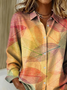 Women Leaf Long Sleeve Shirt Spring/Fall Buckle Shirt Collar Regular Sleeve Daily Casual Top