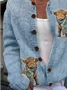 Women Cattle Printing Long Sleeve Crew Neck Vintage Spring/Fall Cardigan Outerwear