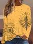 Women Sunflower Long Sleeve Tee T-shirt Crew Neck Printing Casual Spring/Fall Graphic Tee Top