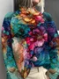 Women Floral Printing Spring/Fall Vintage Long Sleeve Turtleneck Sweater