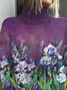 Women Floral Printing Spring/Fall Vintage Long Sleeve Turtleneck Sweater