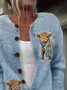 Women Cattle Printing Long Sleeve Crew Neck Vintage Spring/Fall Cardigan Outerwear