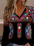 Women Floral Long Sleeve Tee T-shirt V Neck Printing Casual Spring/Fall Graphic Tee Top