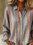Women Striped Long Sleeve Shirt Spring/Fall Buckle Shirt Collar Regular Sleeve Daily Casual Top