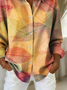 Women Leaf Long Sleeve Shirt Spring/Fall Buckle Shirt Collar Regular Sleeve Daily Casual Top