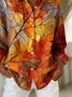 Women Maple Leaf Long Sleeve Shirt Spring/Fall Buckle Shirt Collar Regular Sleeve Daily Casual Top