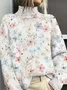 Women Floral Printing Spring/Fall Vintage Long Sleeve Turtleneck Sweater