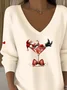 Women Santa Claus Long Sleeve Tee T-shirt V Neck Printing Casual Spring/Fall Top