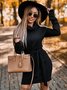 Women Plain Long Sleeve Spring/Fall Split Joint Dress Turtleneck Daily Vintage Mini Hip Skirt Bodycon Dress