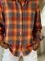 Women Plaid Long Sleeve Shirt Spring/Fall Buckle Shirt Collar Regular Sleeve Daily Casual Top