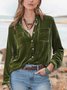 Women Plain Half Sleeve Shirt Summer Split Joint Shawl Collar Daily Vintage Top