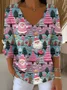 Women Santa Claus Long Sleeve Tee T-shirt V Neck Printing Casual Spring/Fall Top