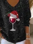 Women Christmas Long Sleeve Tee T-shirt V Neck Printing Casual Spring/Fall Top