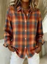 Women Plaid Long Sleeve Shirt Spring/Fall Buckle Shirt Collar Regular Sleeve Daily Casual Top