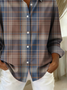 Women Plaid Long Sleeve Shirt Spring/Fall Buckle Shirt Collar Regular Sleeve Daily Casual Top