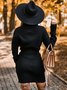 Women Plain Long Sleeve Spring/Fall Split Joint Dress Turtleneck Daily Vintage Mini Hip Skirt Bodycon Dress