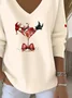 Women Santa Claus Long Sleeve Tee T-shirt V Neck Printing Casual Spring/Fall Top
