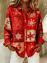 Women Christmas Long Sleeve Shirt Spring/Fall Buckle Shirt Collar Regular Sleeve Daily Casual Top