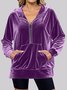 Women Plain Stand Collar Split Joint Casual Spring/Fall Long Sleeve Sweatshirt