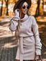 Women Plain Long Sleeve Spring/Fall Split Joint Dress Turtleneck Daily Vintage Mini Hip Skirt Bodycon Dress