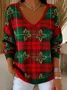 Women Floral Long Sleeve Tee T-shirt V Neck Printing Casual Spring/Fall Top