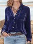 Women Plain Half Sleeve Shirt Summer Split Joint Shawl Collar Daily Vintage Top