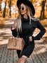 Women Plain Long Sleeve Spring/Fall Split Joint Dress Turtleneck Daily Vintage Mini Hip Skirt Bodycon Dress