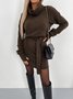 Women Plain Long Sleeve Spring/Fall Split Joint Dress Turtleneck Daily Vintage Mini Hip Skirt Bodycon Dress