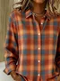 Women Plaid Long Sleeve Shirt Spring/Fall Buckle Shirt Collar Regular Sleeve Daily Casual Top