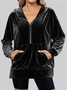 Women Plain Stand Collar Split Joint Casual Spring/Fall Long Sleeve Sweatshirt