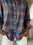 Women Plaid Long Sleeve Shirt Spring/Fall Buckle Shirt Collar Regular Sleeve Daily Casual Top
