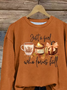 Women Maple Leaf Crew Neck Printing Casual Spring/Fall Long Sleeve Sweatshirt