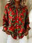 Women Christmas Long Sleeve Shirt Spring/Fall Shawl Collar Holiday Vintage Top