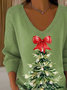 Women Christmas Long Sleeve Tee T-shirt V Neck Printing Casual Spring/Fall Top