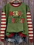 Women Striped Crew Neck Printing Casual Spring/Fall Long Sleeve Sweatshirt