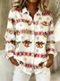 Women Christmas Long Sleeve Shirt Spring/Fall Shawl Collar Holiday Vintage Top
