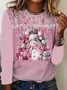 Women Christmas Snowman Long Sleeve Tee T-shirt Crew Neck Printing Casual Spring/Fall Graphic Tee Top