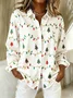 Women Christmas Long Sleeve Shirt Spring/Fall Shawl Collar Holiday Vintage Top