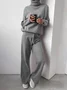 Women Plain Split Joint Two-Piece Set Daily Long Sleeve Casual Spring/Fall Top With Pants Matching Set