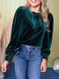 Women Plain Long Sleeve Shirt Spring/Fall Gathered Crew Neck Puff Sleeve Daily Casual Top