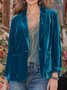 Women Plain Spring/Fall Outerwear Vintage Buckle Long Sleeve Lapel Collar Regular Blazer