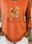 Women Halloween (pumpkin) Long Sleeve Tee T-shirt V Neck Printing Casual Spring/Fall Graphic Tee Top